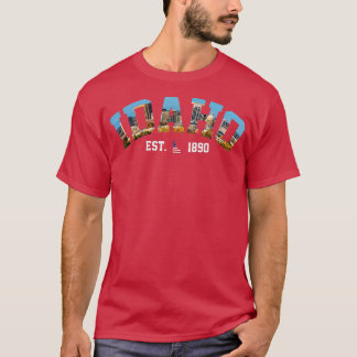 Amerikaanse vlagstaat Cityscape Idaho Map T-shirt
