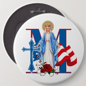 AMERIKAANSE VLAGVIRGIN MARY RELIGIOE ROZEN RONDE BUTTON 6,0 CM (Voorkant /achterkant)