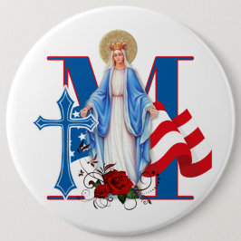 AMERIKAANSE VLAGVIRGIN MARY RELIGIOE ROZEN RONDE BUTTON 6,0 CM
