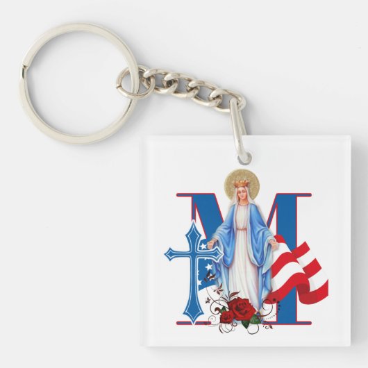 AMERIKAANSE VLAGVIRGIN MARY RELIGIOE ROZEN SLEUTELHANGER (voorkant)