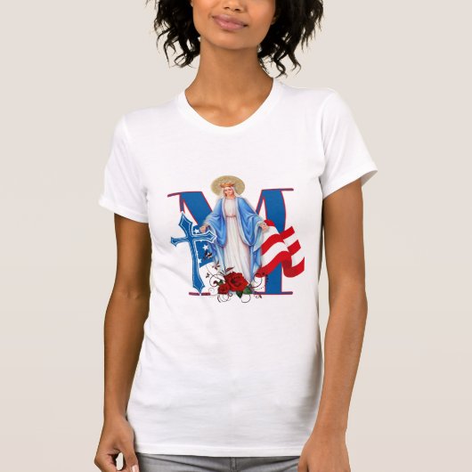 AMERIKAANSE VLAGVIRGIN MARY RELIGIOE ROZEN T-SHIRT (Voorkant)
