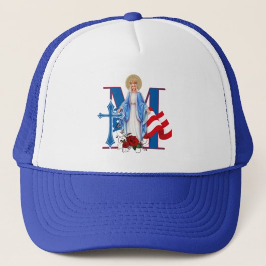 AMERIKAANSE VLAGVIRGIN MARY RELIGIOE ROZEN TRUCKER PET (Voorkant)