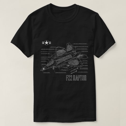 Amerikaanse Vliegtuig Stealth Fighter F22 Raptor B T-shirt (Design voorkant)