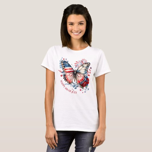 Amerikaanse vlinder 4 juli Naam Tekst Patriottisch T-shirt (Voorkant volledig)