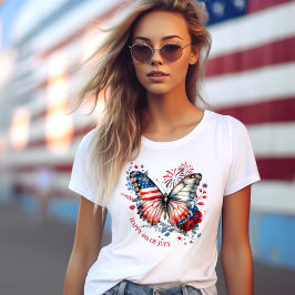 Amerikaanse vlinder 4 juli Naam Tekst Patriottisch T-shirt