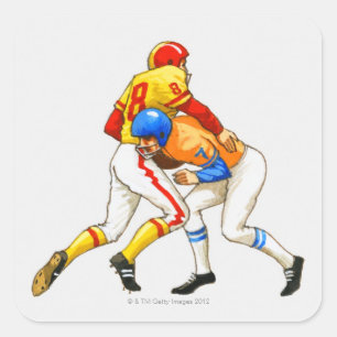 Amerikaanse voetballer blokkeert een tegenstander vierkante sticker