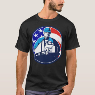 Amerikaanse vrachtwagenchauffeur die Mask USA Flag T-shirt