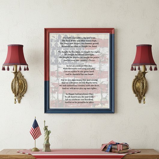 Amerikaanse vrijheid Gedicht met vlag patriottisch Poster
