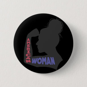 Amerikaanse vrouw donkergrijs ronde button 5,7 cm