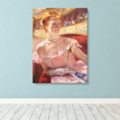 Amerikaanse vrouw met een parelachtig Ketting en e Canvas Afdruk (Insitu (Houten vloer))