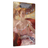 Amerikaanse vrouw met een parelachtig Ketting en e Klembord (Rechts)