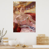 Amerikaanse vrouw met een parelachtig Ketting en e Poster (Keuken)