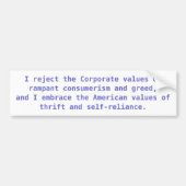 Amerikaanse vs. bedrijfswaarden bumpersticker (Voorkant)