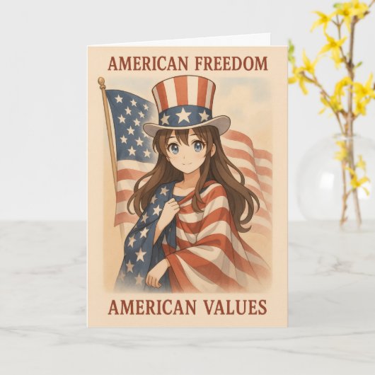 Amerikaanse waarden Anime Girl Kaart (Gele Bloem)