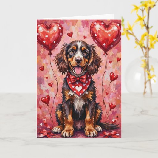 Amerikaanse Water Spaniel Valentijnshond met Harte Kaart (Gele Bloem)