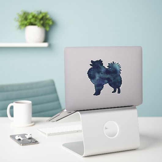 Amerikaanse Waterverf Eskimo Dog Black Silhouette Sticker (Laptop op bureau)