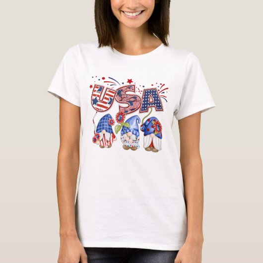 Amerikaanse Waterverf Gnomen op 4 juli T-Shirt (Voorkant)