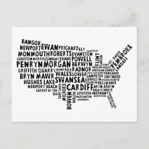 Amerikaanse Welsh plaatsnamen Typografie Briefkaar Briefkaart
