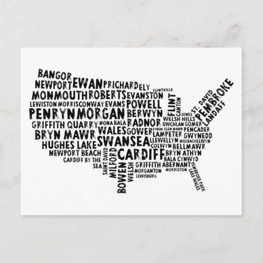 Amerikaanse Welsh plaatsnamen Typografie Briefkaar Briefkaart (Voorkant)