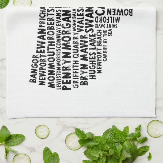 Amerikaanse Welsh Place Names Map Kitchen Towel Theedoek (Gevouwen)