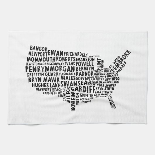 Amerikaanse Welsh Place Names Map Kitchen Towel Theedoek (Horizontaal)