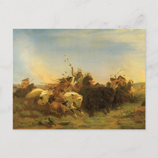 -Amerikaanse West Art, Buffalo Hunt van Wimar Briefkaart (Voorkant)