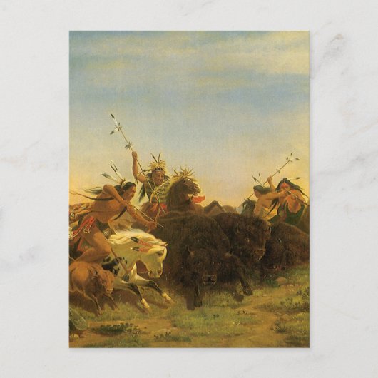 -Amerikaanse West Art, Buffalo Hunt van Wimar Briefkaart (Voorkant)