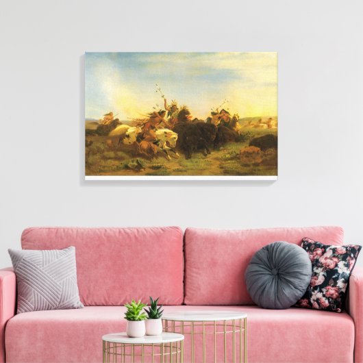 -Amerikaanse West Art, Buffalo Hunt van Wimar Canvas Afdruk (Insitu (Woonkamer))