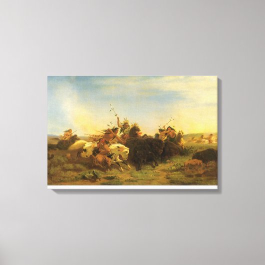 -Amerikaanse West Art, Buffalo Hunt van Wimar Canvas Afdruk (Voorkant)