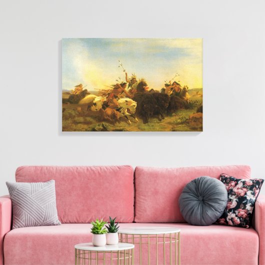 -Amerikaanse West Art, Buffalo Hunt van Wimar Canvas Afdruk (Insitu (Woonkamer))