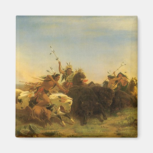 -Amerikaanse West Art, Buffalo Hunt van Wimar Magneet (Voorkant)