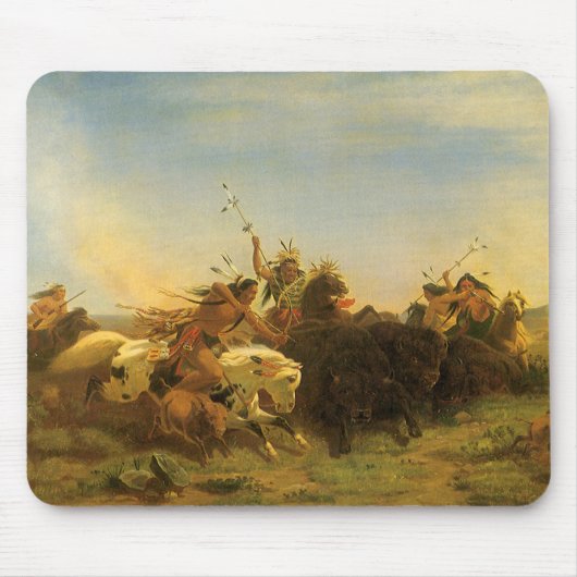 -Amerikaanse West Art, Buffalo Hunt van Wimar Muismat (Voorkant)
