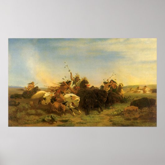 -Amerikaanse West Art, Buffalo Hunt van Wimar Poster (Voorkant)