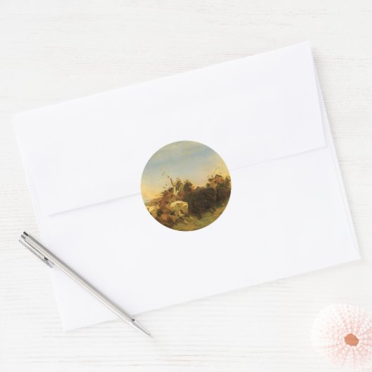 -Amerikaanse West Art, Buffalo Hunt van Wimar Ronde Sticker (Envelop)
