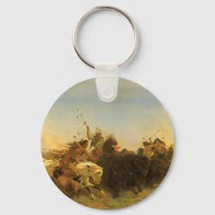-Amerikaanse West Art, Buffalo Hunt van Wimar Sleutelhanger