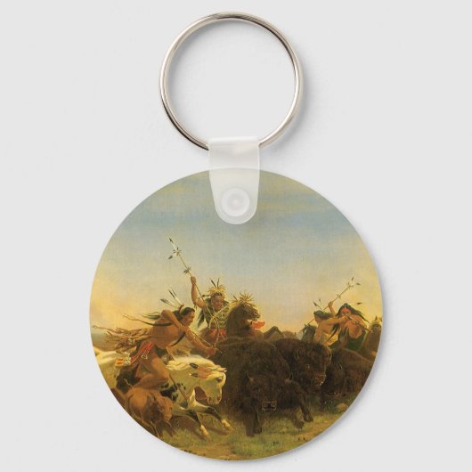 -Amerikaanse West Art, Buffalo Hunt van Wimar Sleutelhanger (Voorkant)