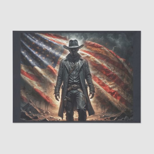 Amerikaanse westerne outlaw cowboyheld met vlag tissuepapier (Voorkant)