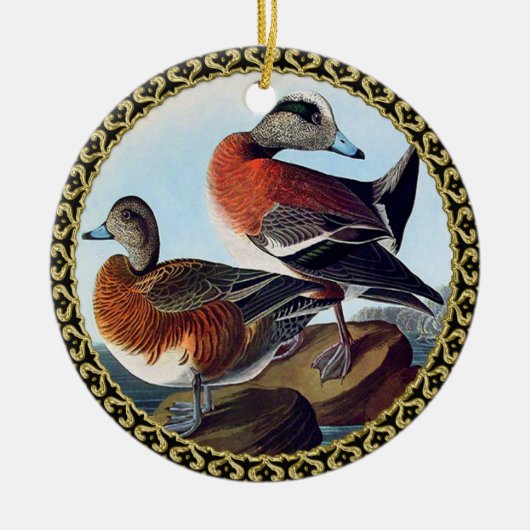 Amerikaanse Widgeon-eenden op een rots Keramisch Ornament (Voorkant)
