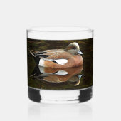 Amerikaanse Wigeon Duck op vijver Whisky Glas (Voorkant)