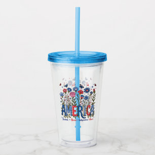 Amerikaanse Wilde Bloemen Patriottisch 4 juli Pret Acryl Drinkbeker