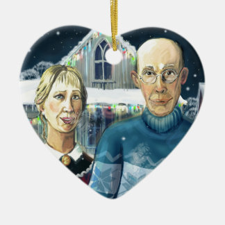 Amerikaanse winter - Grant Wood parody Keramisch Ornament