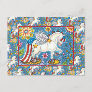 AMERIKAANSE WITBOEK PATRIOTISCHE PONY Fantasy Feestdagenkaart