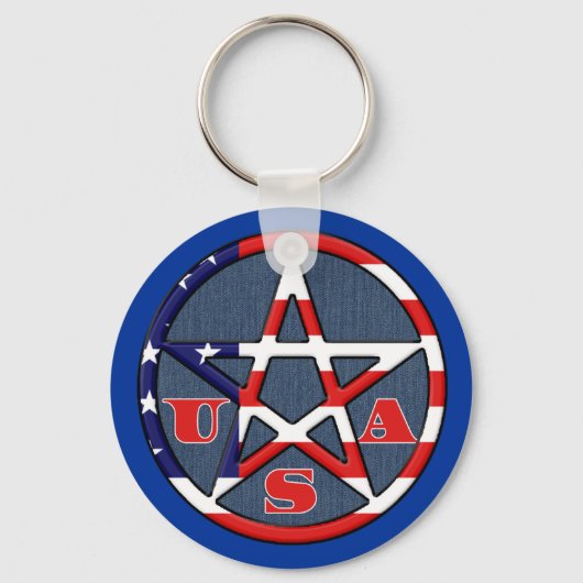 Amerikaanse Witch Witchy USA Pentagram Sleutelhang Sleutelhanger (Voorkant)