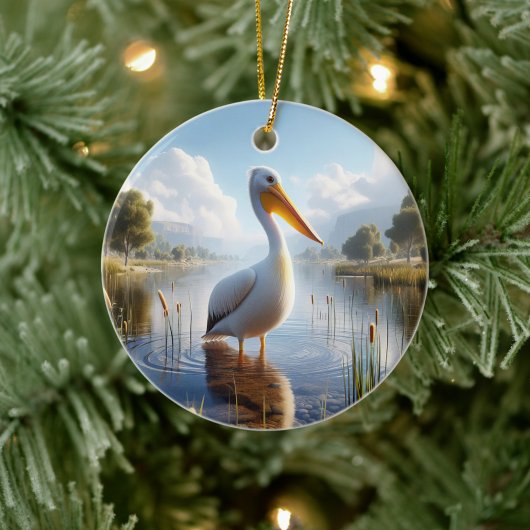 Amerikaanse Witte Pelikaan Aandenken Keramisch Ornament