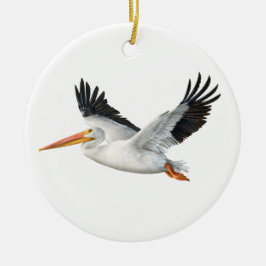 Amerikaanse witte pelikaan in Flight Ceramic Ornam Keramisch Ornament