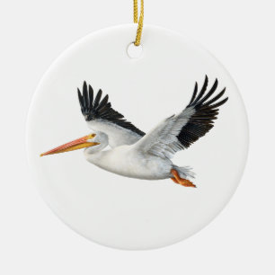 Amerikaanse witte pelikaan in Flight Ceramic Ornam Keramisch Ornament