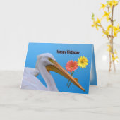 Amerikaanse Witte Pelikaan Verjaardag Kaart (Gele Bloem)