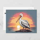 Amerikaanse witte pelikaan zonsondergang briefkaart (Voorkant / Achterkant)