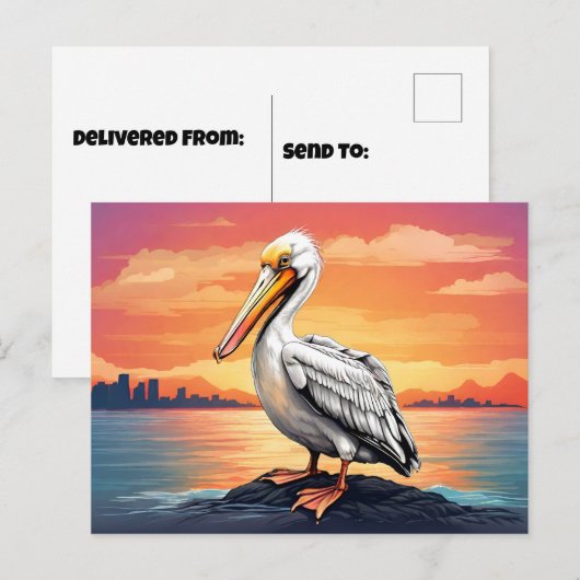 Amerikaanse witte pelikaan zonsondergang briefkaart (Voorkant / Achterkant)