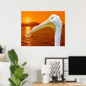 Amerikaanse Witte Pelikaan zonsondergang op Corfu Poster (Thuiskantoor)